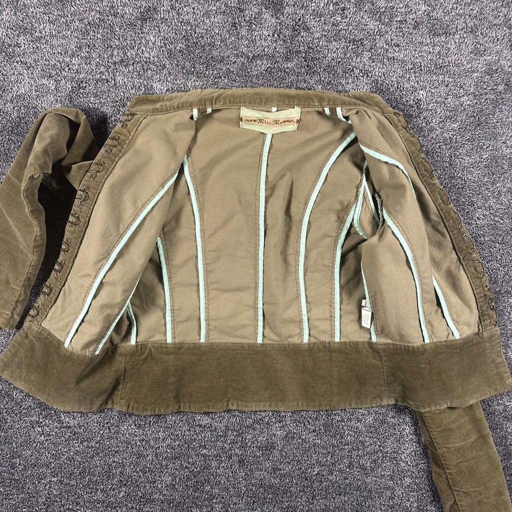 Miss Me Jacket Womens Small Green Military Button Detail Velvet Utility Boho Y2K - Picture 8 of 12
